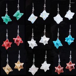 Dangle Earrings Natural Stone Hanging Anise Star Drop Reiki Chakra Earring For Women Jewellery Fashion 1Pair TBR319