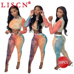 Women's Two Piece Pants 10 Bulk Items Wholesale Lots Tracksuits Fall Sexy Printing Set Womens Outfits Long Sleeve Crop Top Legging K12343