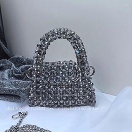 Totes Silver High Grade Crystal Handmade Woven Women's Handbag Acrylic Beaded Magnetic Buckle Chain Crossbody Bag Banquet Bags