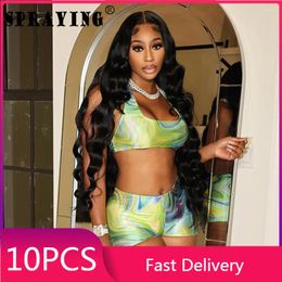 Women's Tracksuits 10 Women Summer 2024 Halter Backless Crop Top Short Bulk Items Wholesale Lots Printed Two Piece Set Outfits S13220