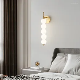 Wall Lamp Modern LED Copper Bedside White Glass Lampshade Home Deco Restaurant Sconces Light El Corridor Lighting Fixtures