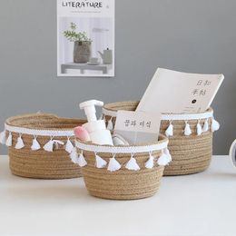 Cotton Rope Storage Baskets Weaving Nordic Home Sundries Baby Toys Candy Tassels Storages Basket Desktop Small Organiser Box