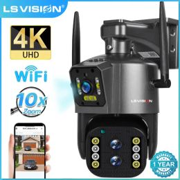 Cameras LS VISION 4K 8MP PTZ IP Camera Three Lens Dual Screen WiFi Outdoor Security Cam Motion Detection Auto Tracking 10X Optical Zoom