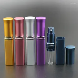 Storage Bottles 100pcs/Lot 6ml Square Shape Refillable Empty Atomizer Spray Anodized Aluminium Glass Perfume Bottle Mini Travel Liquid