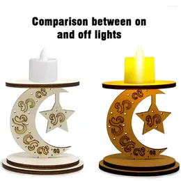 Candle Holders Eid Wooden Moon LED Holder Ramadan Desktop Decor Islamic Festival Party Muslim Middle Family Ea L6Q1