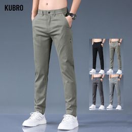 Calça de algodão masculina kubro masculino outono respirável linho linho casual calças fitness corea moda streetwear 240402