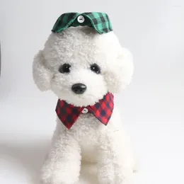 Dog Collars Checkered Shirt Collar Cute British Style Soft Cat Tie Necklace Adjustable Pet Bowknot Tuxedo Suit