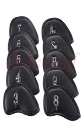 10PcsSet New black pu Golf Club Iron Head Cover Headcovers2012815
