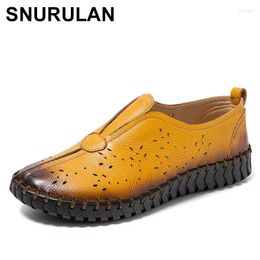 Casual Shoes SNURULAN2024 Summer Genuine Leather Vintage Loafers Women Lazy Slip-On Handmade Breathable Hollow Soft Woman