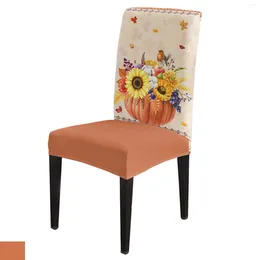 Chair Covers Thanksgiving Pumpkin Sunflower 4/6/8PCS Spandex Elastic Case For Wedding El Banquet Dining Room