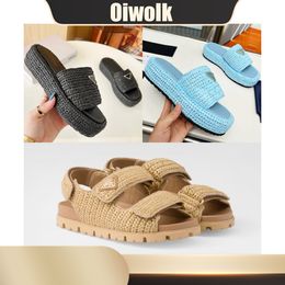 Luxury Designer Slippers Women Summer Flat Shoes Fashion Beach Ladies Sandals Classic Shoes thick heel easy matching high quality black brown weave 2024 size 35-42