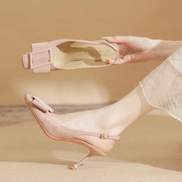 High Sandles Heels With Square Headed Shoes Summer Sandal Baotou Thin Heel Leather Button Women Stiletto Sandals Flip Flops 240228