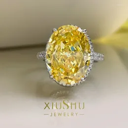 Cluster Rings Explosive Flash High Grade 14 Pigeon Egg Imitation Diamond Ring Radian Broken Cut Index Finger 925 Silver Plated Gold