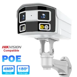 Cameras Outdoor Security Camera POE IP Camera 4MP 180° Dual Lens Ultra Wide View Angle Human Detection Bullet Camera CCTV Onvif