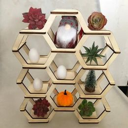 Decorative Plates Collapsible Wooden Honeycomb Shape Shelves Storage Rack Party Home Decor Plant Display Racks Rustic Wedding