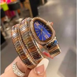 Wristwatches fashion Luxury lady Women gold snake Wristes Top brand diamond Stainless Steel band Quartz es for ladies Christmas Day Gift two needle L46