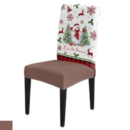 Chair Covers Christmas Snowman Gift Berry Elk Plaid 4/6/8PCS Spandex Elastic Case For Wedding El Banquet Dining Room