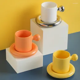 Mugs Nordic Candy Color Egg Handle Ceramic Cup And Saucer Creative Exquisite Coffee Afternoon Tea Dish Set Gift Box Packaging