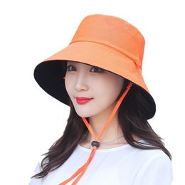 Ny solhatt kvinnlig sommar dubbelsidig fiskare hatt fast färg mode avslappnad stor överhäng bassäng hatt resor sol hatt solskyddsmedel bärbar hopfällbar