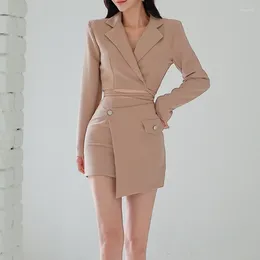 Work Dresses Women Fashion Short Suit Jacket Waist Bag Hip Mini Skirt Two-piece Set Sexy Sweet Spring Elegant Office Khaki Lady