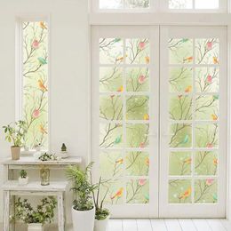 Window Stickers Branch Colourful Frosted Transparent Opaque Colour Bird Decals Privacy Film Painted Glass Sticker