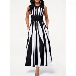 Casual Dresses Elegant Party For Women 2024 Sexy Stripe Sleeveless A Line OL Work Fashion High Waist Long Summer Dress