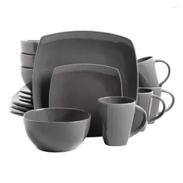 Bowls Gibson Soho Lounge Square 16-Piece Dinnerware Set - Grey