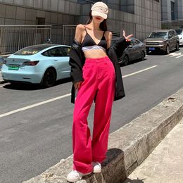 Jeans Womens 2024 Spring New Sweet Cool Spicy Girl Straight Leg Covering Meat and Slimming Rose Red Casual Pants Wide Leg Pants