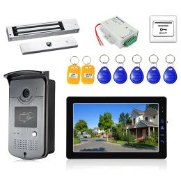 Doorbells 9 inch Screen Video Door Phone Doorbell Intercom System with Electric Lock+ Power Supply+ Door Exit+ ID Keyfobs for Home Villa