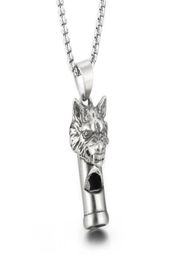 Gothic Wolf Head Whistle Necklace Pendant Casting Stainless Steel Rolo Chain Jewelry For Mens Boys Cool Gifts 3mm 24 Inch4383457