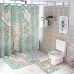 Shower Curtains Nautical Sailor Painting Lobster Curtain Modern Non-slip Carpet Waterproof Polyester Home Decor 180x180