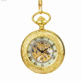 Pocket Watches Gold Mechanical Hand Wind Antique Pocket Exquisite Roman Numerals Display Luxurious Atmosphere Pendant Clock Gifts Elder L240402