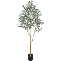 Decorative Flowers Artificial Olive Tree Faux Silk Plant For Home Office Decor Indoor Fake Potted With Natural Wood Trunk And Lifelike