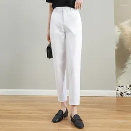 Women's Pants 2024 Summer And Autumn Women Fashion Casual White Cotton Ladies Ankle Length Suit