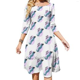 Casual Dresses Eelin' Great Animal Pun Flare Dress Square Neck Elegant Female Fashion Printed Art Jokes Eel