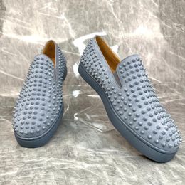 Casual Shoes Rivet Suede For Men Low-heeled Loafers Pointed Head Slip On Comfort Calfskin Welted Wedding Dress Business Single