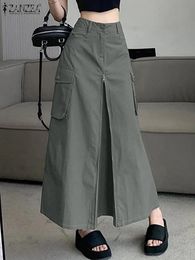 ZANZEA Women Long Skirt Korean Fashion High Waist Cargo Jupes Casual Loose Pleating Maxi Skirts 2024 Spring Solid Color Faldas 240402