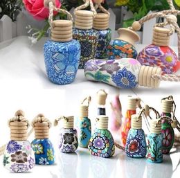 Colorfull Polymer Clay Hanging Rope Bottle Car Air Freshener Essential Oil Diffuser Bottles Car Glass Perfume Bottle Pendant