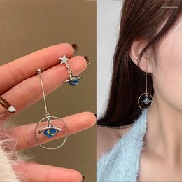 Dangle Earrings Star Earth Tassel Asymmetric Moon Pendant For Women Korean Charm Luxury Jewellery 2024 Trendy Gift Earring