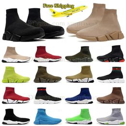 2024 Free Shipping Luxury Graffiti Mens Designer Sock Shoes Boots Speed Trainer Black White Red Speeds 2.0 Clear Sole Running Socks Platform Loafers Sneakers Womens