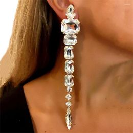 Dangle Earrings Fashion Shiny White Large Crystal Long Tassel For Women's Bridal Wedding Party Super Sparkling Rhinestone