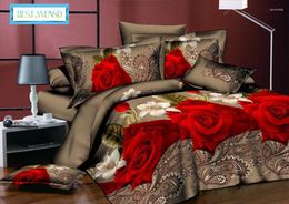 Bedding Sets Bed Linens Wholesale Red Rose Bedsheet Sheet Duvet Cover Set Housse De Couette Adulte King Comforter Double Bedclothes