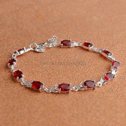 Red Diamond Charm Bracelets for Women Girls 925 Sterling Silver Plated Leaf Design Bracelet with Lobster Clasp Fashion Street Party Jewellery Gift 8 Inches