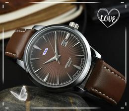 Mens Three Stiches Automatic Date Watches Sapphire Glass 40MM Leather Strap Japan Quartz Movement All the Crime Cool Waterproof Good Nice Looking Wristwatch Gifts