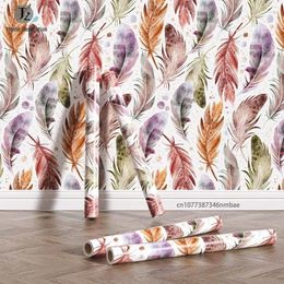 Wallpapers Colour Feather Pattern Living Room Self-adhesive Decorative Wall Stickers Modern Furniture Waterproof Renovation Films