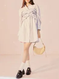 Casual Dresses Japan Style Ruffles Lace Strap Tube Tops Elegant Shirt Dress Female Summer Long Sleeve Short All-match Women