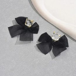 Dangle Earrings Crystal Stone Black Lace Bowknot Earring Stud Women Fashion Square Glass Fabric Ins White Option Gir Gift