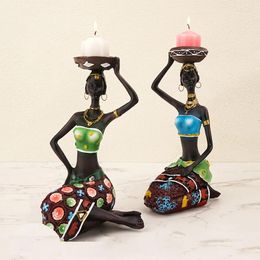 Candle Holders Black Candlestick Resin Statue Sculptures For Home Decor House Decoration Living Room Holder Mould Table Desk