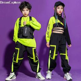 Trousers Boys Hip Hop Vest Girls Cuff Cargo Pant Outfit Child Sweatshirt Chest Bag Joggers Street Dance Kids Streetwear Costume Sportwear L46