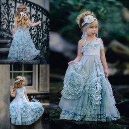 Dresses Cheap Boho Ruffles Flower Girls Dresses For Weddings ALine Halter Kids Pageant Dress Floor Length Beach Birthday First Communion